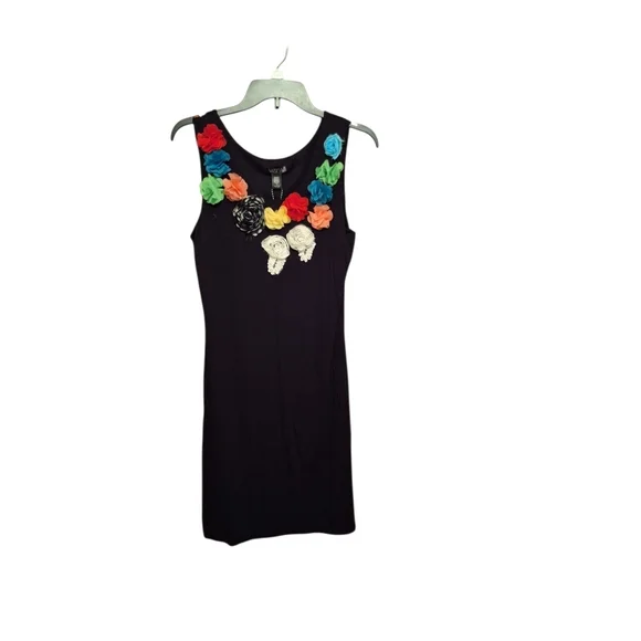 Boutique Brand Designer Black Dress w/ Large Colorful Flowers PM NWT VASNA boho - Picture 2 of 8